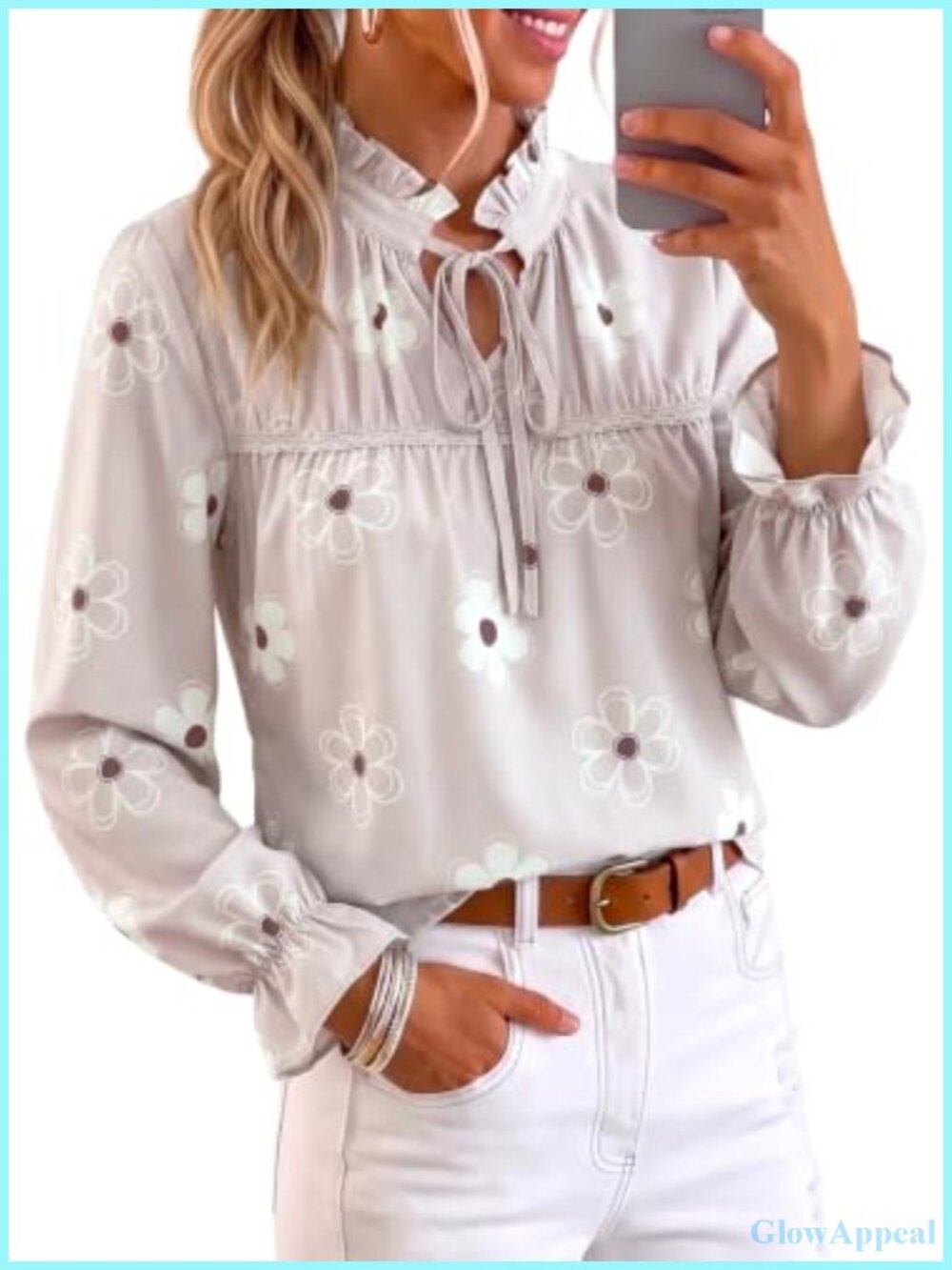 Dokotoo Womens Boho Ruffle Stand Collar Babydoll Blouse Long Sleeve